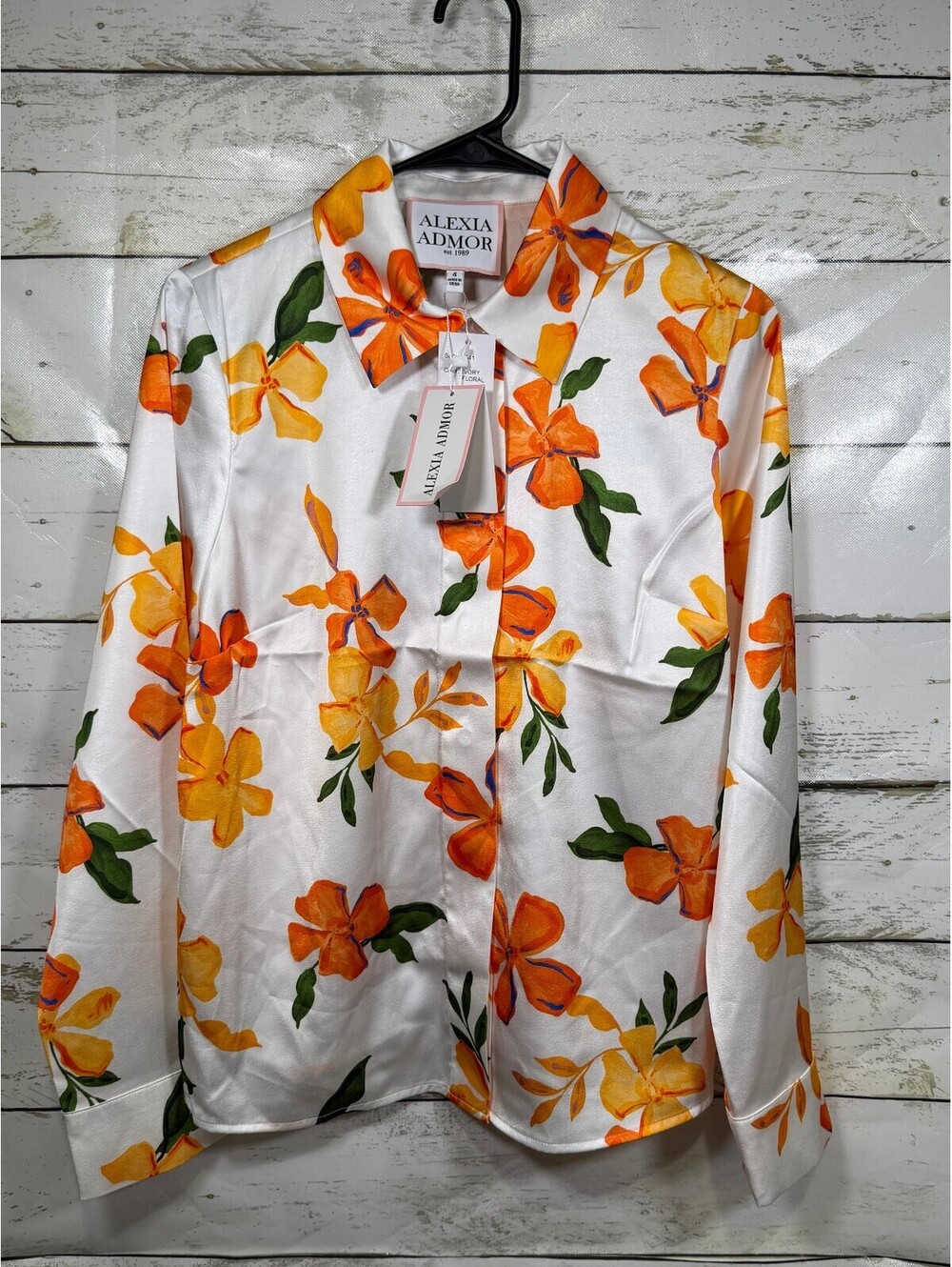 Alexia Admor Ivory Floral Satin Blouse Size 4 NWT!